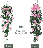 RECUTMS 4PCS Artificial Rose Vine Hanging Plants Fake Flower Outdoor Flowers UV Resistant for Indoor Outside Garden Porch Window Box Home Wedding Farmhouse (Pink)