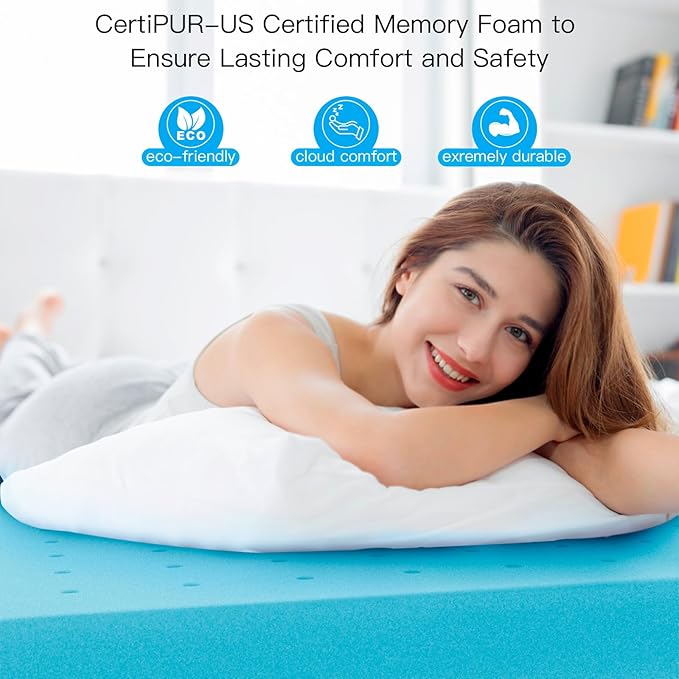 2 Inch Full(54"x75") Gel Memory Foam Mattress Topper,Cooling Gel Infused Mattress Pad Mattress Topper for Pressure Relief Back Pain,CertiPUR-US Certified