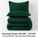Litanika Comforters Emerald Green Oversized Queen Size, 3 Pieces Lightweight Solid Bedding Comforter Set, All Season Fluffy Bed Set (98x98In Comforter & 2 Pillowcases)