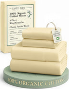 LANE LINEN 100% Organic Cotton King Size Bed Sheets, All Season Soft & Comfy Fully Elasticized Mercized Cotton King Sheets, 15" Deep Pocket Luxury Bed Sheets King Size- Vanilla
