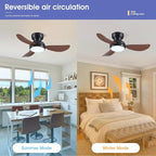 36 Inch Modern Ceiling Fans with Lights, Small Flush Mount Ceiling Fan with Light and Remote/APP Control, 3 Reversible 6 Speeds Curved Blades, 3 CCT Dimmable Lights for Bedroom, Brown