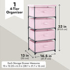 Juvale 4-Tier Dresser for Bedroom - 16.5 x 13 x 33 in, Pink, Modern - Closet Dresser with 4 Fabric Drawers for Clothes & Bedroom Storage