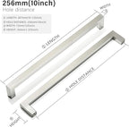 Cabinet Pulls Brushed Nickel Cabinet Handles Square Drawer Pulls, 2 Pack 10 Inch Stainless Steel Kitchen Door Cupboard Cabinet Handles, Cabinet Hardware Drawer Handles, 256mm Hole Centers