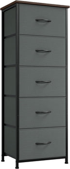 Somdot Dresser for Bedroom with 5 Drawers, Storage Organizer Chest of Drawers with Removable Fabric Bins for Closet Bedside Living Room Laundry Entryway Hallway, Charcoal Grey