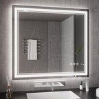 Bathroom Mirrors for Wall, 40x36 Inch Gradient Front and Backlight Lighted Mirror, 3 Colors Dimmable CRI>90 Double Lights, IP54 Enhanced Anti-Fog, Hanging Plates Wall Mount Smart Mirror