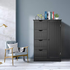 Giantex Bathroom Storage Cabinet with Drawers - 4 Drawer Storage Organizer w/Cupboard, Adjustable Shelf, Anti-Toppling Device, Entryway Storage Unit Console Table, Bathroom Floor Cabinet (Black)