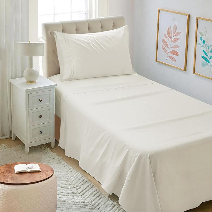 Mejoroom Twin XL Sheet Set - Hotel Luxury Microfiber Sheet & Pillowcase Sets Fits College Dorm Room Mattress - Soft, Breathable, Wrinkle & Fade Resistant - 3 Piece (Ivory)