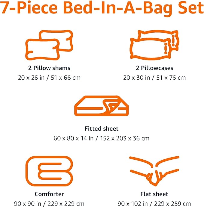 Amazon Basics 7 Piece Soft, All-Season Microfiber Kid's Bed-in-a-Bag Bedding Set, Full/Queen, Solid, Green