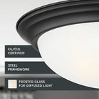 DESIGNERS FOUNTAIN Reedley 2-Lights Flush Mount Ceiling Light, 13 Inch Lighting Fixture for Kitchen, Bedroom, Bathroom, and Hallway, Matte Black with Etched Glass, 1257M-MB-W