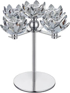 Crystal Candle Holders Lotus Candelabras Silver Arch Candlestick, Centerpiece Table, Home Hecor for Wedding, Dinning Room, Coffee Table, Kitchen, Living Room, Entryway (5 Arms, Taper Candle)