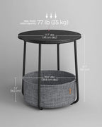 VASAGLE LILEA Collection - Small Round Side End Table, Modern Nightstand with Fabric Basket, Ebony Black and Slate Gray ULET223B01
