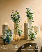 Ling's Moment 41" Tall Free Standing Artificial Flowers Arrangements 2 pcs Wedding Arch Altar Stage Decorations Dusty Blue Navy for Ceremony Reception Silk Rose Fake Floral Party Outdoor Beach Decor