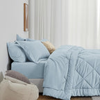 Love's cabin Queen Comforter Set Light Blue, 7 Pieces Queen Bed in a Bag, All Season Bedding Sets with 1 Comforter, 1 Flat Sheet, 1 Fitted Sheet, 2 Pillowcase and 2 Pillow Sham