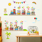 Jungle Animal Wall Stickers Forest Safari Wall Decals Kid Room Nursery Baby Bedroom Décor (Animal Train Balloon)