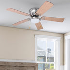 Prominence Home Benton Traditional 52 Inch Ceiling Fan with Light, LED Flush Mount Ceiling Fan, Indoor Fan with 5 Blades, Brown Walnut and Brown Maple Blade Finish Options, Brushed Nickel (51428-01)