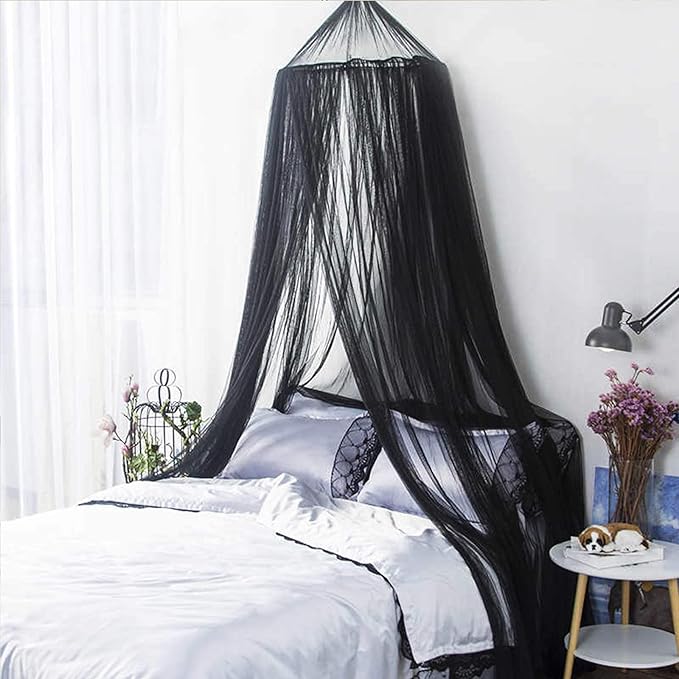 AIFUSI Mosquito Net for Bed, King Size Bed Canopy Hanging Curtain Netting, Princess Round Hoop Sheer Bed Canopy for All Kids Baby Cribs and Adult Beds Fit Twin, Full, Queen - Black