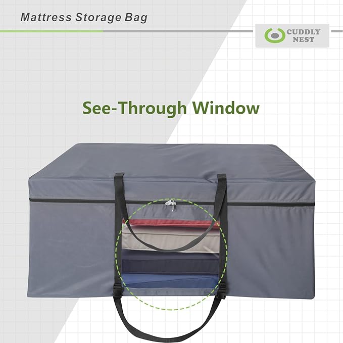 Cuddly Nest Folding Mattress Storage Bag - Heavy Duty Carry Case for Tri-Fold Guest Bed (Fits 6" Queen Mattress,Grey)