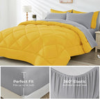 HEVUMYI Cali-King Comforter Set - 7-Piece All Season Bed in a Bag Cali-King, Ultra Soft Bedding Set with Comforter, Flat Sheet, Fitted Sheet, Pillowcases, Pillow Shams, Yellow & Light Grey