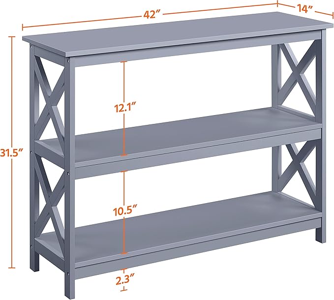 Yaheetech Console Table with 3 Storage Shelves, Entryway Table Sofa Side Table Narrow Long Bookshelf for Hallway Living Room, Accent Furniture, Gray