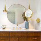 Rechargeable Wall Mounted Lighted Makeup Mirror with Magnification Gold, 8 Inch 1X/10X Magnifying Two Sided Led with Lights, 360 Swivel Extendable Shaving Mirror for Bathroom, Brushed Gold