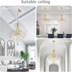 WUZUPS Crystal Chandelier 5-Light Pendant Ceiling Light Modern Lighting Fixture for Dining Room Hallway Bedroom Kitchen Bathroom, H 22.4" x W 18.3", E12 Base, Gold