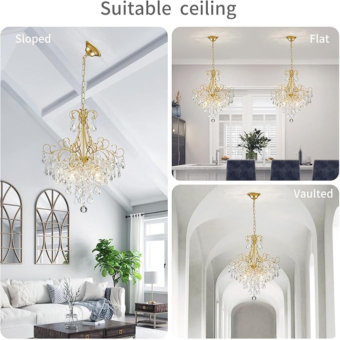 WUZUPS Crystal Chandelier 5-Light Pendant Ceiling Light Modern Lighting Fixture for Dining Room Hallway Bedroom Kitchen Bathroom, H 22.4" x W 18.3", E12 Base, Gold