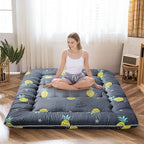 MAXYOYO Grey Pineapple Japanese Floor Futon Mattress, Tatami Floor Mat Portable Camping Mattress Kids Sleeping Pad Foldable Roll Up Floor Lounger Couch Bed Queen Size with Mattress Protector Cover