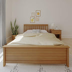 Max & Lily Queen Bed Frame with Slatted Headboard, Solid Wood Platform Bed for Kids, No Box Spring Needed, Easy Assembly, Pecan
