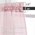 OVZME Blush Pink Sheer Curtains 36 inch Length 2 Panels Set, Light Filtering Voile Rod Pocket Short Window Curtians for Bathroom Living Room Farmhouse Small Windows, Each 42Wx36L Inches