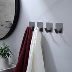 DELITON Towel Hooks for Bathrooms - 4 Pack Adhesive Wall Hooks Heavy Duty No Damage, Coat Robe Sticky Hooks for Hanging Waterproof SUS304 Stainless Steel, Grey