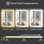 Koonmi 30x55 LED Bathroom Mirror, Backlit + Front Lit, LED Bathroom Mirror with Lights for Wall, 3 Colors, Anti-Fog, Dimmable Brightness, Tempered Glass