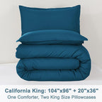 Litanika Teal Comforter California King Size, 3 Pieces Cal King Turquoise Lightweight Solid Bedding Comforter Set, All Season Fluffy Bed Set (104x96In Comforter & 2 Pillowcases)