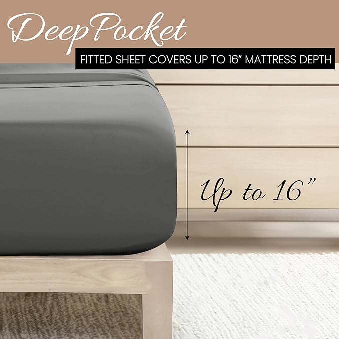 Linen Market Brushed Microfiber Full Sheet Set 4 Piece – Oeko-TEX Certified Ultra Soft & Wrinkle-Free - 16" Deep Pocket Sheets - Easy Care Full Size - Gray