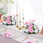 NUPTIO Pcs of 2 Fake Flower Ball Arrangement Bouquet,15 Heads Plastic Roses with Base, Suitable for Our Store's Wedding Centerpiece Flower Rack for Parties Valentine's Day Home Décor (Pink & White)