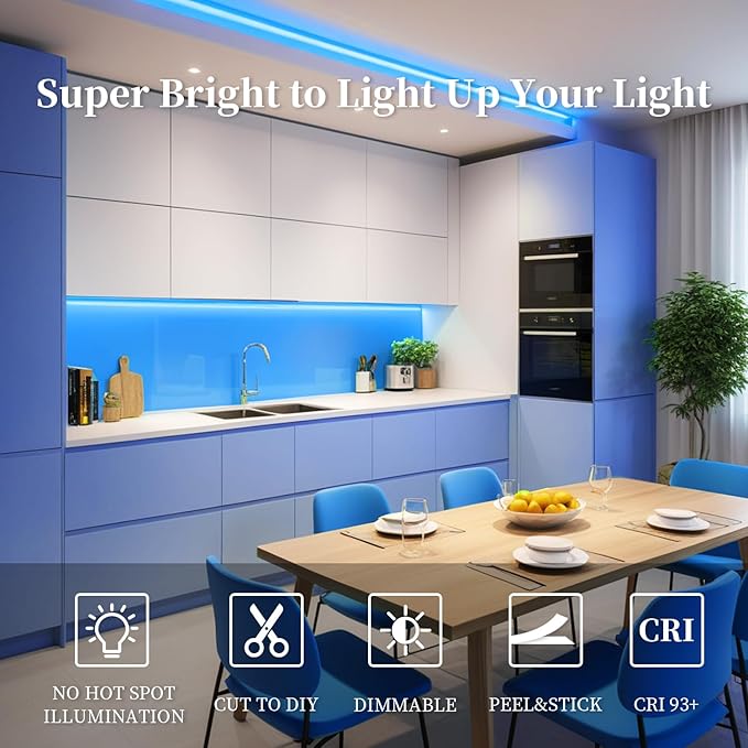 iNextStation COB LED Strip Light Blue 32.8FT 10M, DC24V CRI 93+ Dimmable Flexible LED Tape Lights for Bedroom, Kitchen, TV Backlight, Cupboard, Wardrobe, Home Lighting Decor