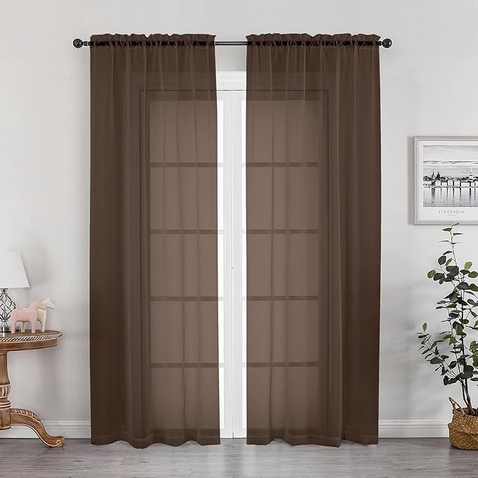 OWENIE Sheer Chocolate Curtains, Sheer Curtains 78 inch Length 2 Panels Set, Rod Pocket Voile Fimly Sheer Drapes for Living Room/Bedroom, 2pcs, Each 42" W x 78" L