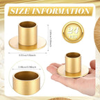 24 Pcs Gold Taper Candle Holders Bulk for Pillar Candles Metal Short Candlestick Holder Gold Centerpieces Decoration for Christmas Thanksgiving Anniversary Dinner Party