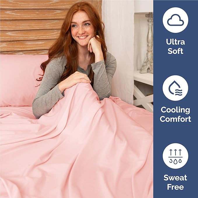 Twin XL 4 Piece Sheet Set - Comfy Breathable & Cooling - Ultra-Soft Hotel Luxury Bedding Set w/ 8-16 Inch Deep Pockets - 1 Flat & 1 Fitted Sheet & 2 Pillowcases - Wrinkle Free & Easy Care - Baby Pink