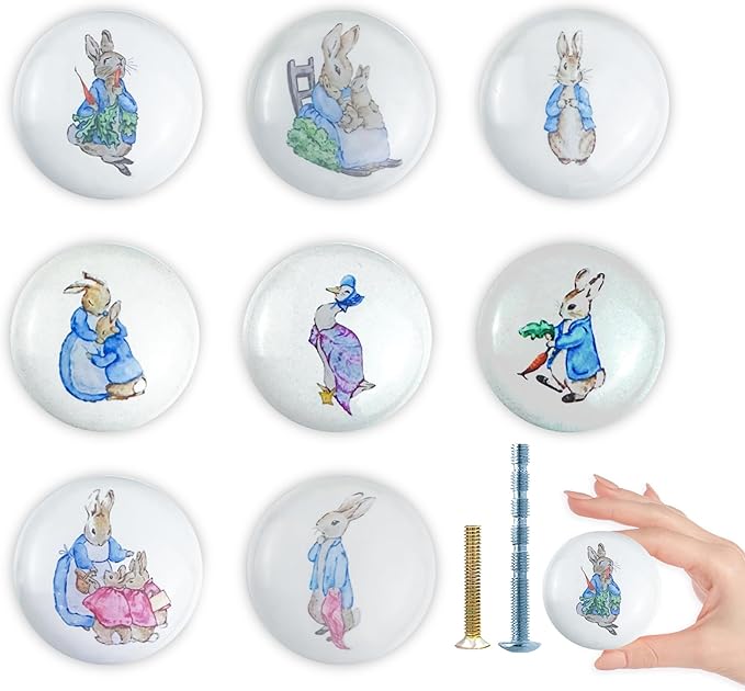 1.5" 8 PCS Unique Rabbit Theme Animal Ceramic Cabinet Knob Handles Cute Safari Animal Nursery Kids Room Wardrobe Dresser Drawer Knobs Pulls