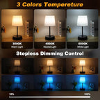 Ascher Small Bedside Table lamp Set of 2, RGB Color Changing Lamps, 3 Color Temperatures Nightstand Lamps with USB C and A Ports, Touch Dimmable Desk Lamp for Bedroom Living Room(White Shade)