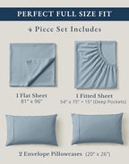 LANE LINEN 100% Organic Cotton Full Sheets Set 4-Piece Pure Percale Soft Bedding Breathable Fits Mattress Upto 15" Deep - French Blue