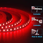 12V 5M/16.4ft LED Strip Light Red 600LEDs Flexible SMD2835 High Brightness No-Waterproof IP20 LED Tape Lights for Bedroom Christmas Party etc(No Power Supply)