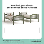 Storkcraft Long Horn Twin-Over-Twin Bunk Bed (Olive) - GREENGUARD Gold Certified, Converts to 2 Individual Twin Beds