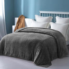 Exclusivo Mezcla Fleece Queen Size Blanket for Bed, 90x90 Inches Soft Cozy Jacquard Flannel Blankets, Lightweight Fuzzy Plush Warm for Winter, Dark Grey