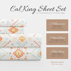 Linen Market Double-Brushed Patterned Microfiber California King Sheet Set 4 Piece – Oeko-TEX Certified Ultra Soft & Wrinkle-Free - 16" Deep Pocket Sheets Easy Care Cal-King Size - Aztec Dreams Coral