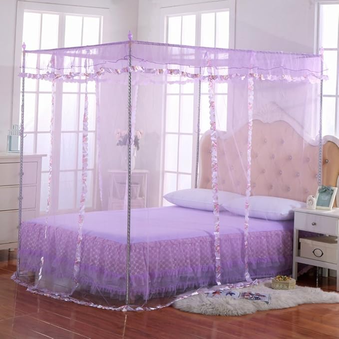 Canopy Bed Curtains - 4 Corner Canopy for Bed, Bed Canopy for Adults, Bedroom Decor (Queen Size, Purple)