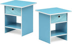 Furinno Dario End Table / Side Table / Night Stand / Bedside Table with Bin Drawer, 2-Pack, Light Blue/Light Blue