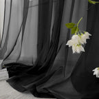 HUTO Black Sheer Curtains 45 Inch Length for Small Window Rod Pocket Sheer Drapes Panels for Kitchen Bathroom,2 Panels 52 by 45 Inches Long