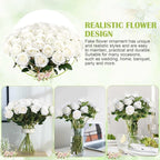 120 Pcs Artificial Roses Bulk Velvet Silk White Roses White Roses for Wedding Centerpieces Bridal Bouquet Mohter's Day Home Decor (120, White)