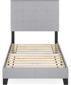 Furinno Laval Button Tufted Upholstered Platform Bed Frame, Twin XL, Glacier